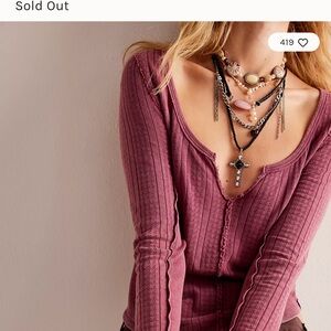 Free People Silver and Pink Layered Necklace with Cross